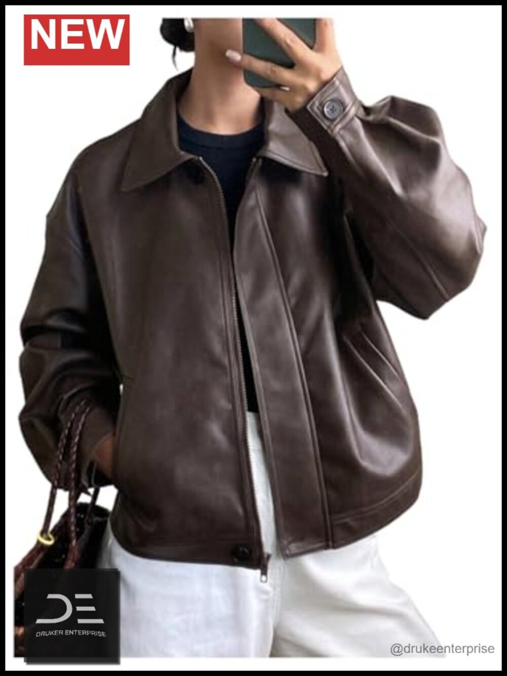 Faux Leather Jacket Motorcycle Biker Shacket Coat Long Sleeve Zip Up